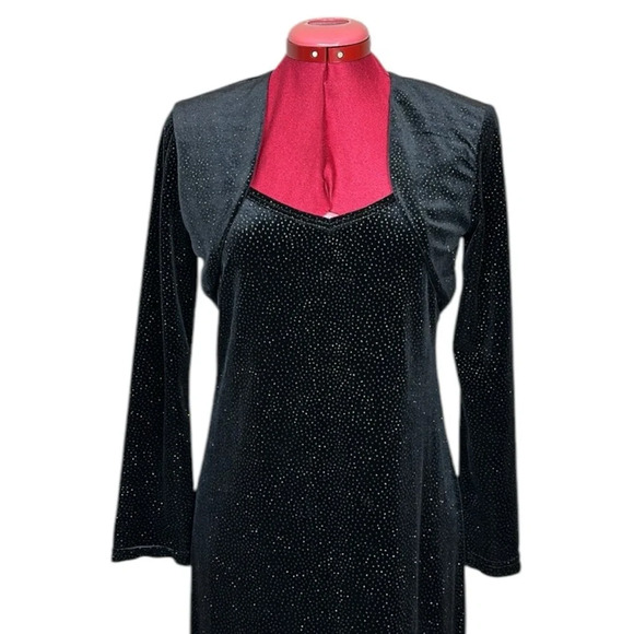 M Studio 2-piece spaghetti strap glitter dress with side slit and bolero coverup - Picture 4 of 9